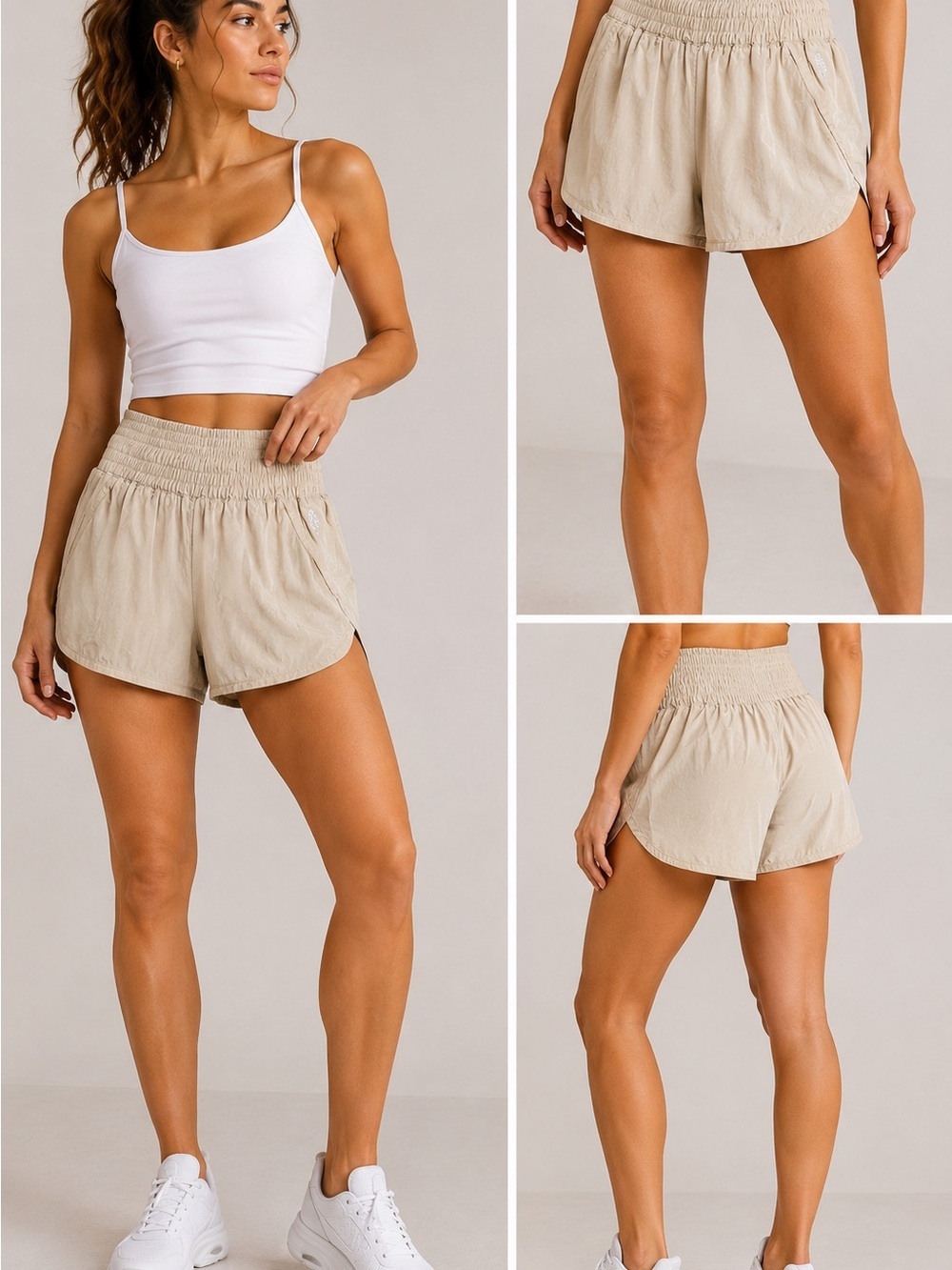 FP Movement High Rise Running Shorts Beige Sand Athletic Activewear Size S